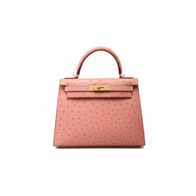 HERMÈS MASTER KELLY 25 OSTRICH CERAMIC PINK GOLD HARDWARE (25*17*7cm) 